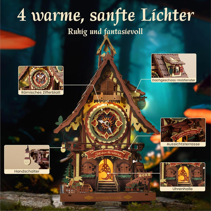ROKR 3D Puzzle Kuckucksuhr Erwachsene, 3D Holzpuzzle Uhrenmodellbausätze, Geschenke und Dekoration f