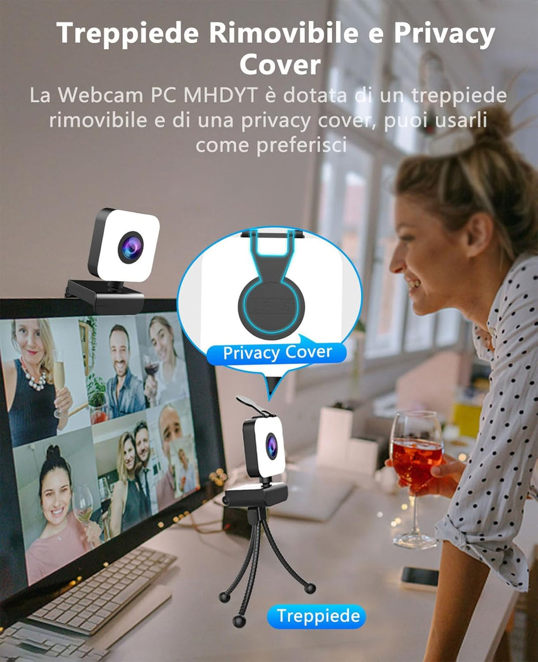 1080P Webcam mit Mikrofon,Full HD Web Camera für PC/Laptop,Facecam Streaming Cam mit Ringlicht,Abdec