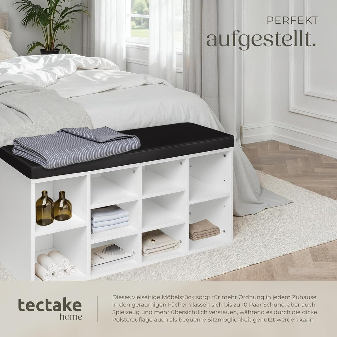 tectake® Schuhschrank mit Sitzbank, Schuhregal, Sitzbank mit Stauraum für 10 Paar Schuhe, Garderobe,