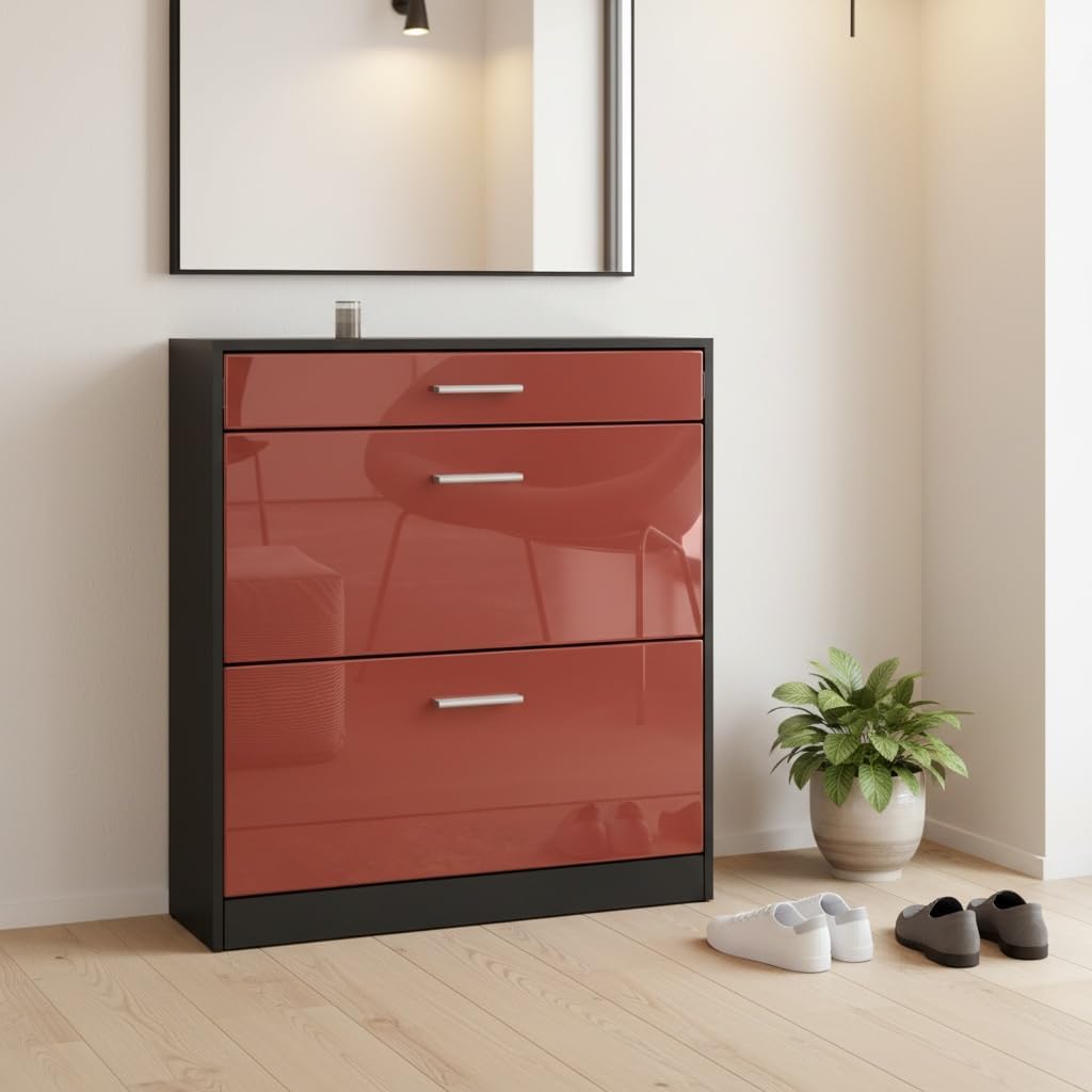Schuhschrank Roma Schmal mit 2 Klappen und 1 Schublade, Platzsparender Schuhkipper Flurschrank für D
