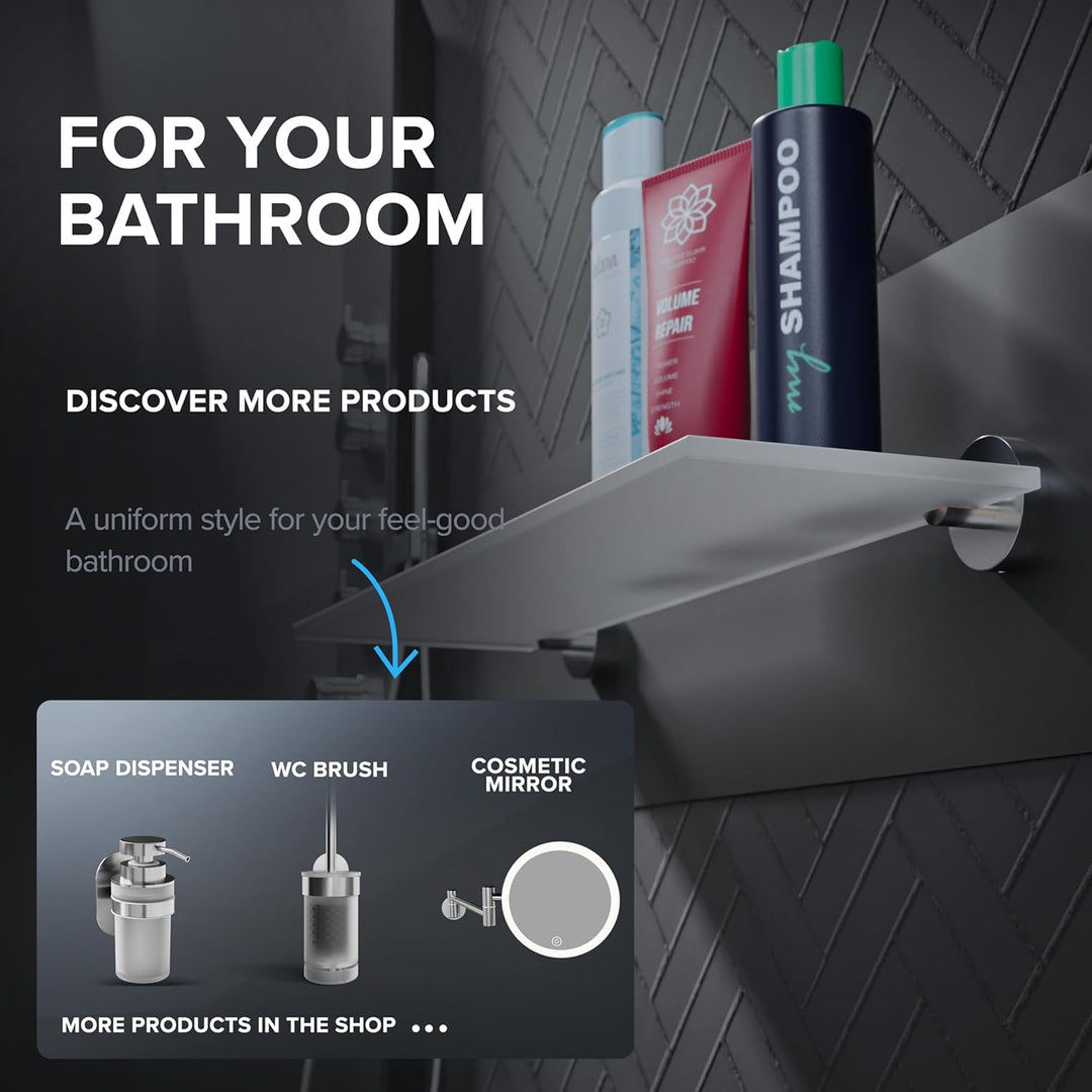 ovimar Badablage Nordborg | Edelstahl | Silber | Glasablage zum Bohren | hängend im Bad oder in der