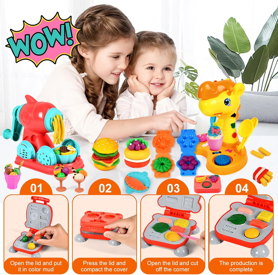 Knete Dough Set für Kinder,Knete Set für Kinder,Kitchen Creations Nudelmaschine Spielset Burger Eisc