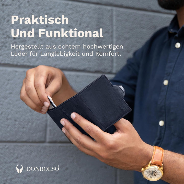 DONBOLSO Geldbörse Korkleder Slim Wallet | Münzfach & RFID Schutz | 11 Karten | Minimalistische Port