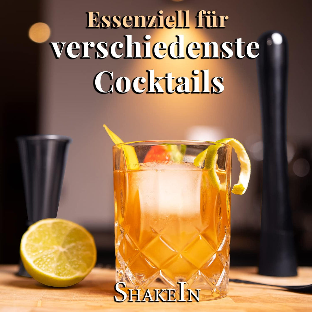 SHAKEIN Cocktail Set 12-teilig | Edles Cocktail Shaker Set in Schwarz | Grosses Cocktail Mix Set | 7