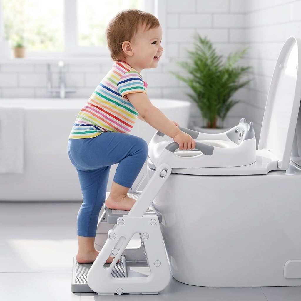 Orzbow Toilettensitz Kinder mit Treppe, Stabil Kinder Toilettensitz mit Dreiecksstruktur, Verlängert