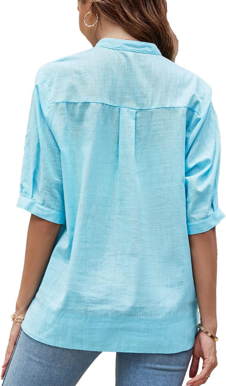 Seasonal Sommer Hippie Tunika Stickerei Damen Blusen Folklore Kurzarm Hemd Freizeit Button-down Ober