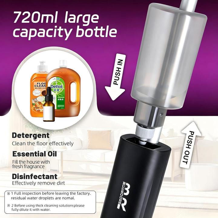 Elektrischer Sprühwischer Bodenreiniger Starter Set mit 2 Reinigungspads, 700ml Flasche & Schaber, 3