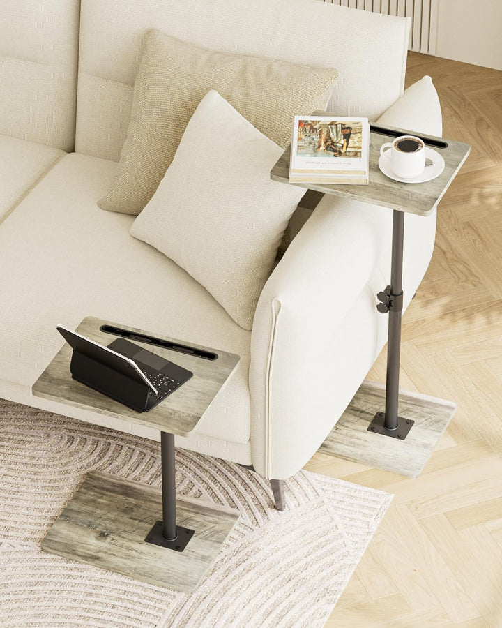 Beistelltisch C-Form, 360°Rotierend Couchtisch Klein, Höhenverstellbar Sofatisch,40x30x(45-81) cm,Ho