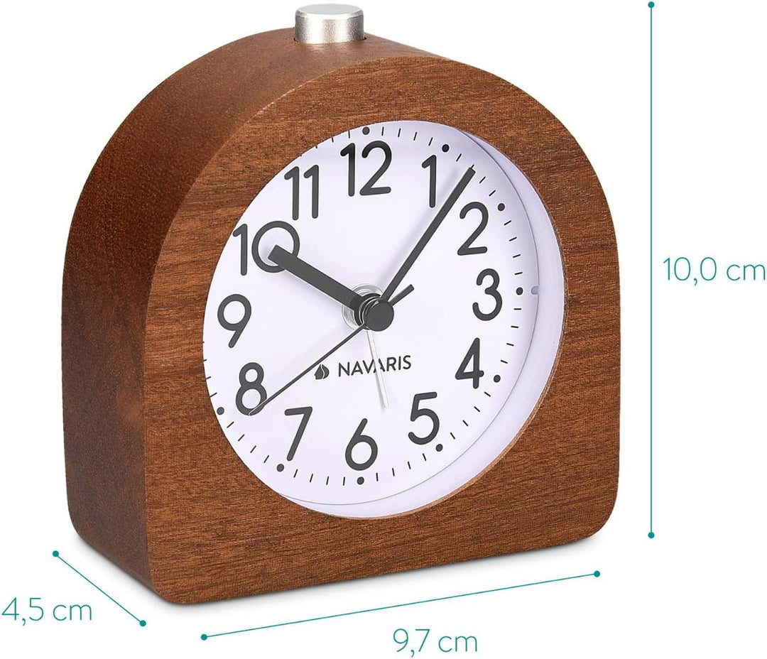 Navaris Analog Holz Wecker mit Snooze - Retro Uhr Halbrund mit Ziffernblatt Alarm Licht - Leise Tisc