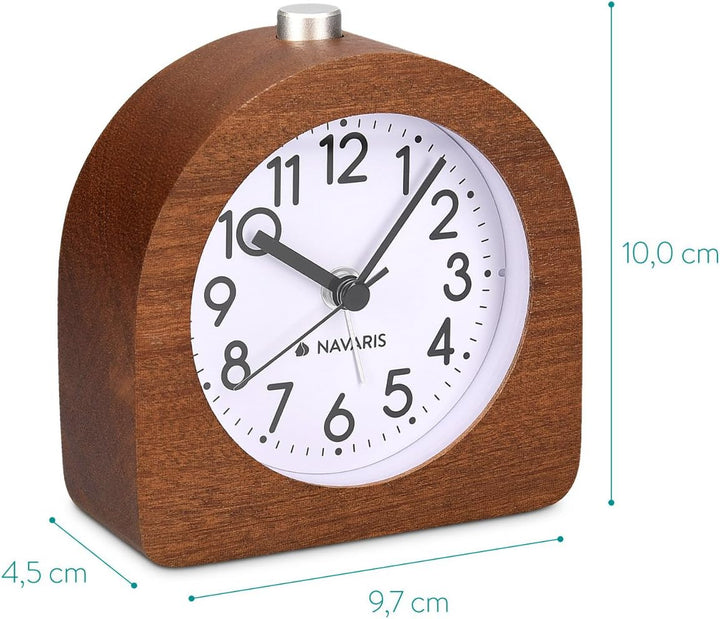 Navaris Analog Holz Wecker mit Snooze - Retro Uhr Halbrund mit Ziffernblatt Alarm Licht - Leise Tisc
