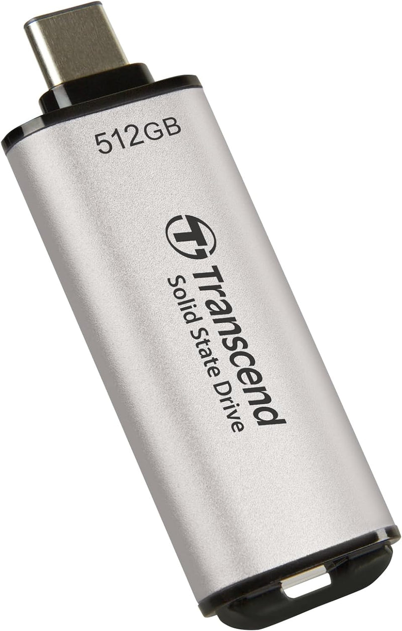 Transcend Portable SSD ESD300S 512GB USB Typ-C 10 Gbit/s PS4/PS5-kompatibel, Silber – TS512GESD300S