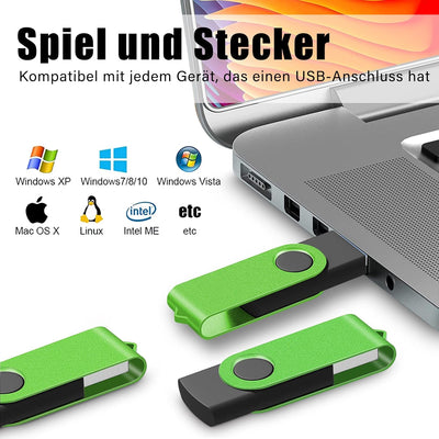 EASTBULL 8GB 10 stück Einklappbarer USB 2.0 Transmemory Memory Stick (Grün) 8GB Grün, 8GB Grün