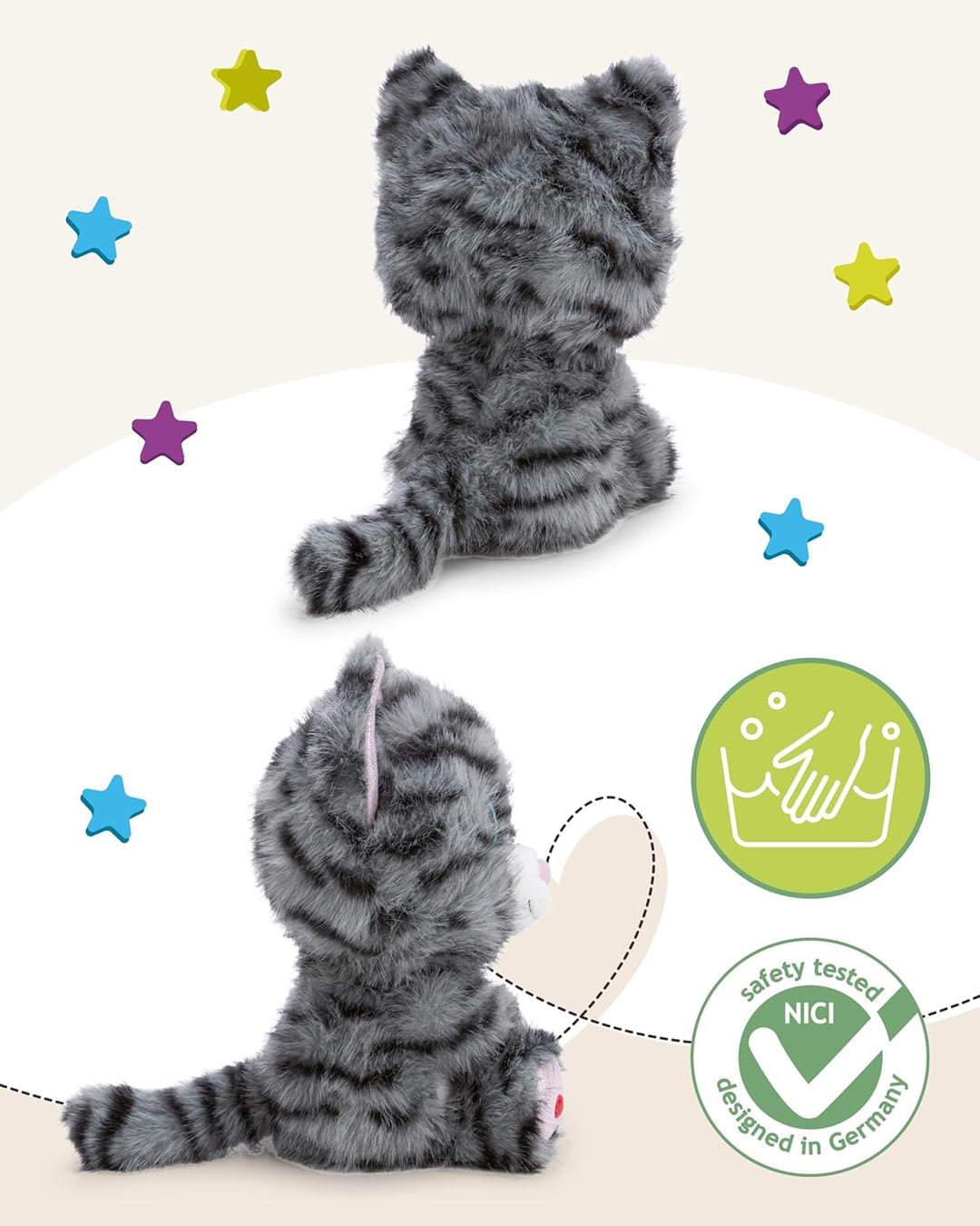 Kuscheltier GLUBSCHIS Katze getigert Nomelia 25cm - grau - Stofftier aus weichem Plüsch, niedliches