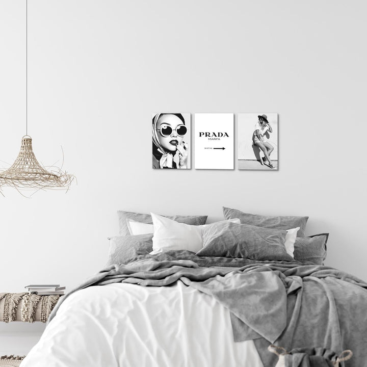 Novart Wandbilder Fashion Coco - KOMPLETT AUFHÄNGFERTIG - Wohnzimmer Mädchen Teenager Wanddeko - 3 B