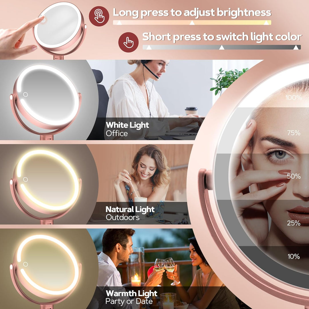 B Beauty Planet Beleuchteter Makeup Spiegel 30X Vergrösserungsspiegel mit 3 Farblicht, dimmbare LED