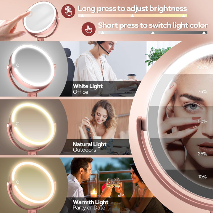 B Beauty Planet Beleuchteter Makeup Spiegel 30X Vergrösserungsspiegel mit 3 Farblicht, dimmbare LED