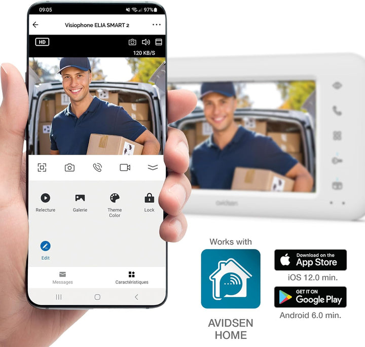Avidsen Home Elia Smart 2 kabelgebundene Video-Türsprechanlage, 2-Draht-System, 7" Bildschirm, WiFi