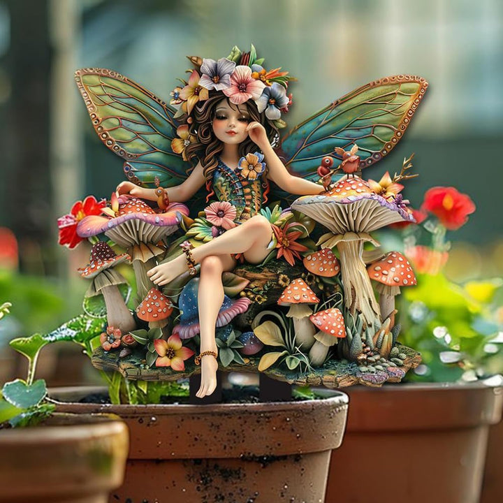 Bohemian Feen Blumentopf Figuren, Fairy Garden Miniatur Feen Figuren Elfen Bodenstecker Dekor Schild
