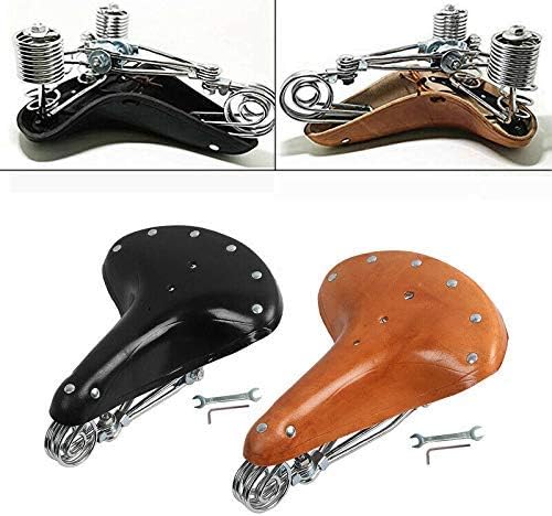 Riloer Mountainbike Sattel, Vintage Classic Rindsleder Fahrradsitz mit Federn, braun