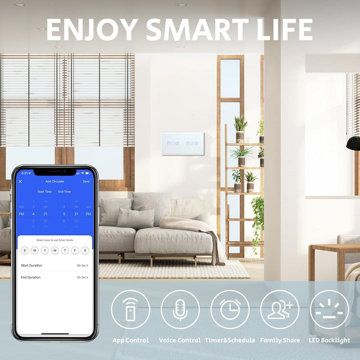 BSEED Doppelt WiFi Smart Alexa Rollen Schalter, Kompatibel mit Google Home Tuya, Glas Touchscreen-sc