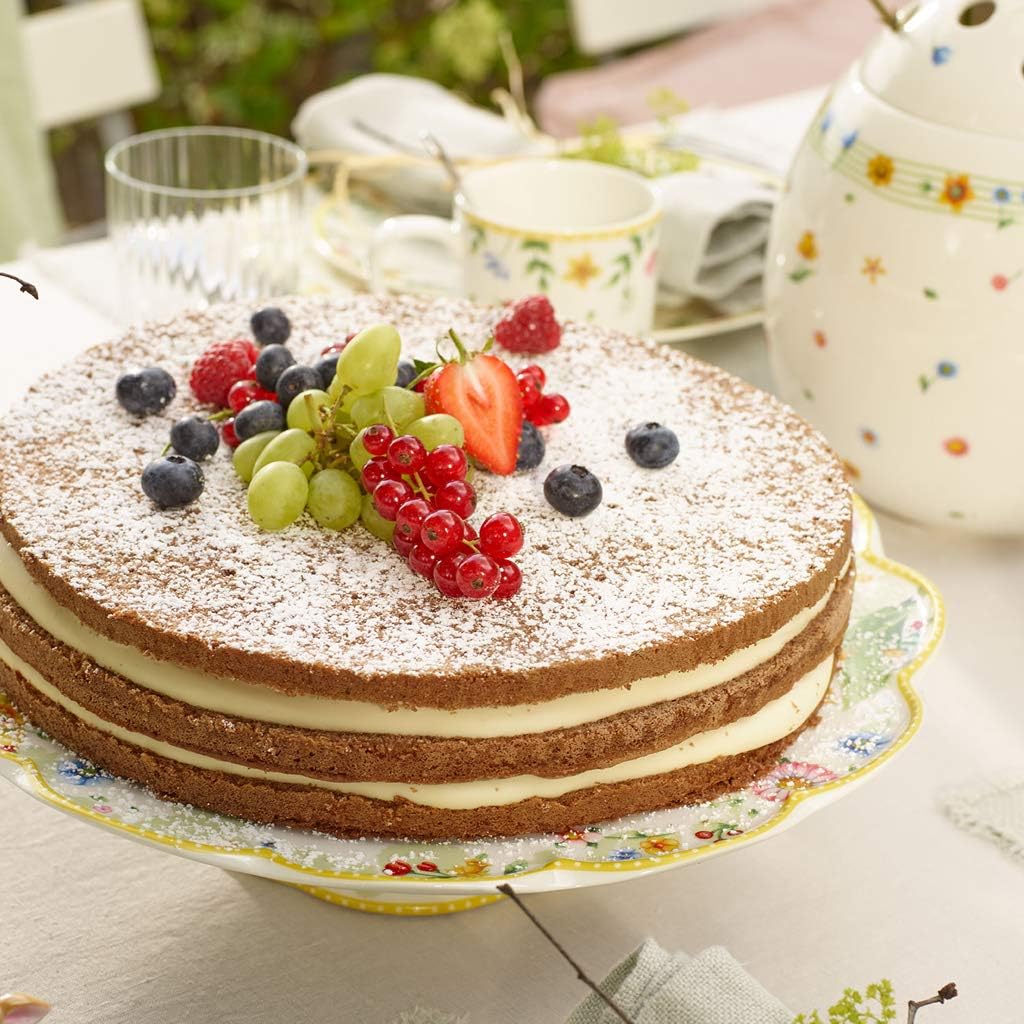 Villeroy und Boch Spring Awakening Tortenplatte, 33 cm, Porzellan, Weiss/Bunt Bunt Platte mit Fuss,