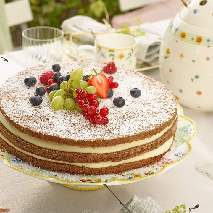 Villeroy und Boch Spring Awakening Tortenplatte, 33 cm, Porzellan, Weiss/Bunt Bunt Platte mit Fuss,