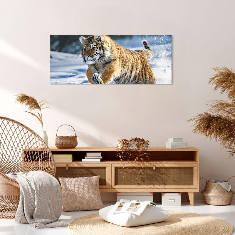 Panorama Bilder auf Leinwand 100x40cm Leinwandbild mit Rahmen tiger tier Gross Wanddeko Bild Schlafz