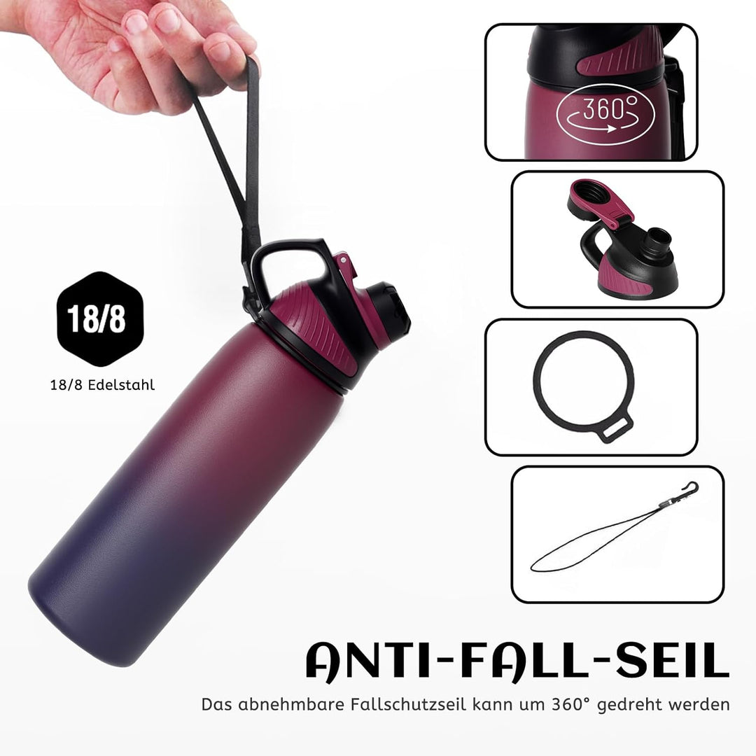Fjbottle Edelstahl Trinkflasche Sport mit Magnetischem Deckel 1L, 800ml, 600ml, 400ml BPA-Frei Ausla