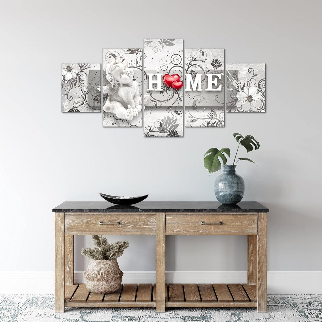 Runa Art Wandbilder Engel Vintage 5 Teilig Bild auf Vlies Leinwand Deko Wohnzimmer Schlafzimmer Blum