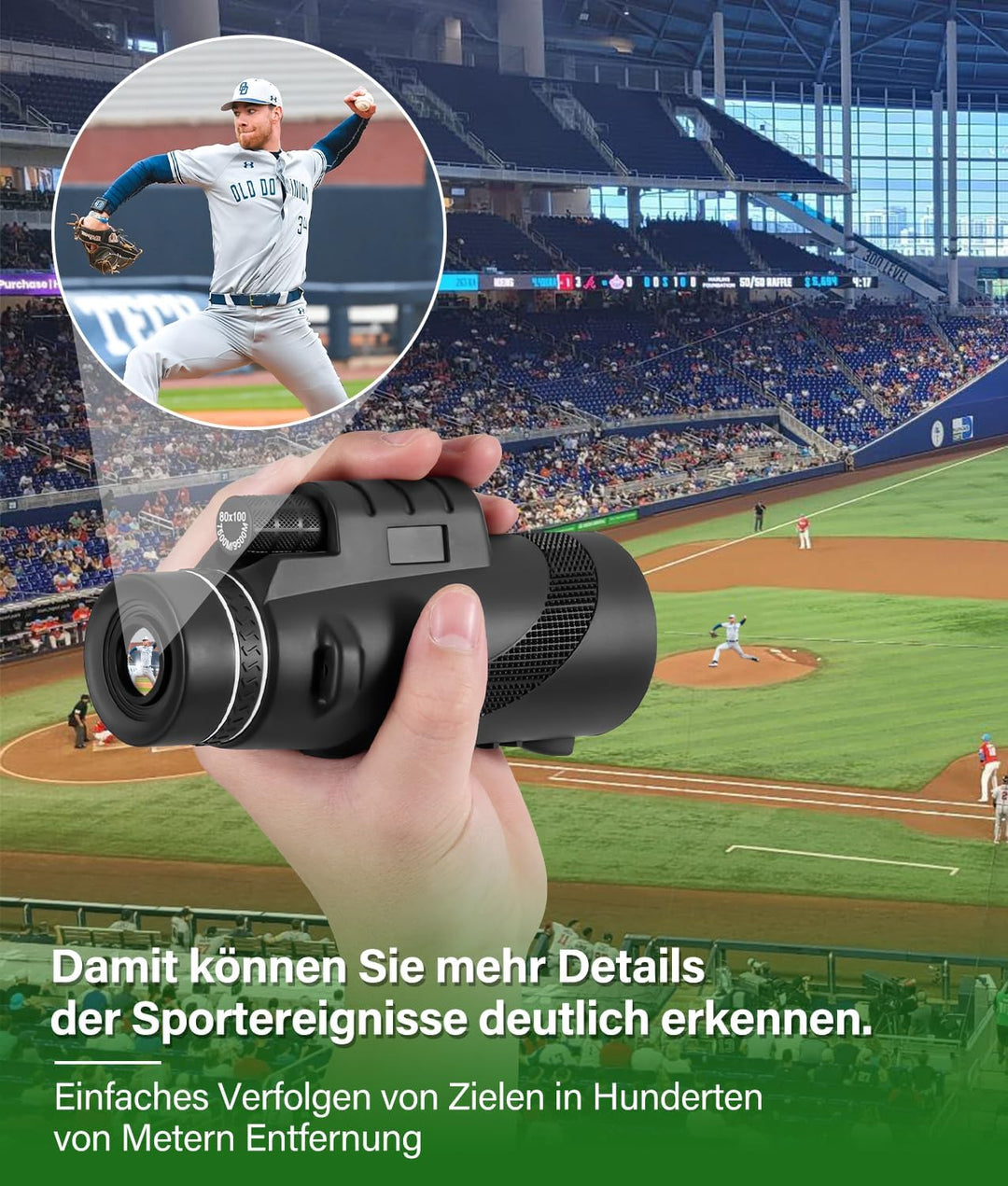 Monokular 80x100 Zoom, Monokulare Teleskop Fernrohr mit Smartphone-Halterung und Stretchable Stativ,