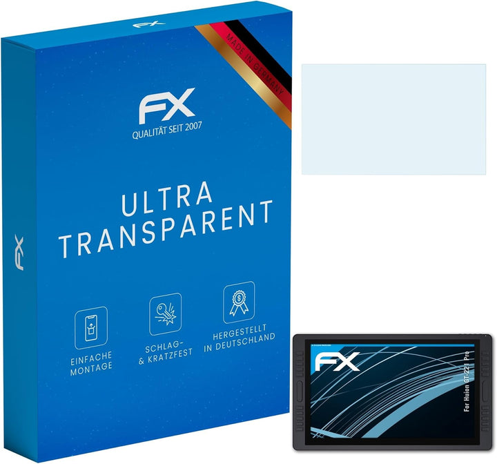 atFoliX Schutzfolie kompatibel mit Huion GT-221 Pro Folie, ultraklare FX Displayschutzfolie (2X)