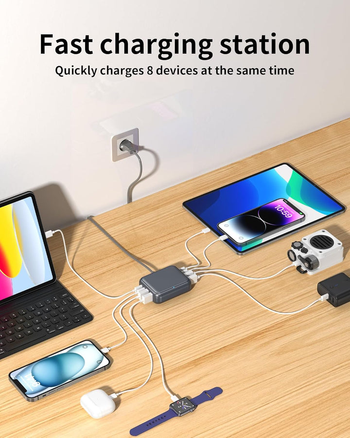 USB C Ladegerät Mehrfach 40W, 8 Port USB-C Schnellladegerät Ladestation für mehrere Geräte,Multiport