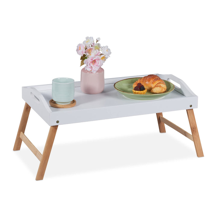 Relaxdays Betttablett klappbar, Essenstablett mit Füssen, Frühstück im Bett, Bambus & MDF, HBT: 24x5