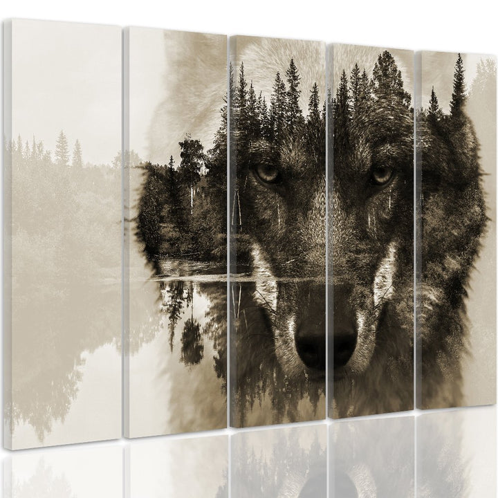 Feeby Bilder 5 Teile Tiere Wolf XXL Typ C 150x100 cm 1 Teilig Wohnzimmer Schlafzimmer Büro Flur Küch