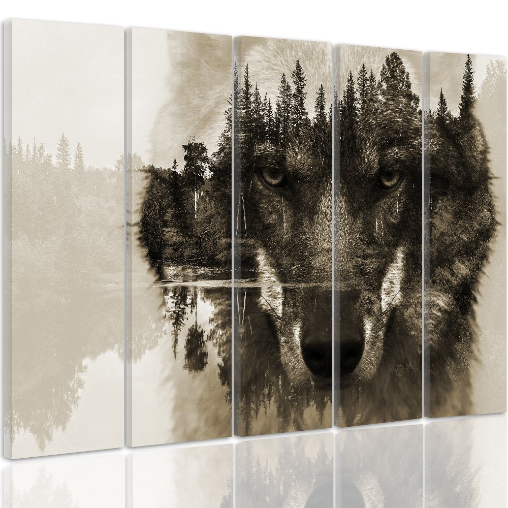 Feeby Bilder 5 Teile Tiere Wolf XXL Typ C 100x70 cm 1 Teilig Wohnzimmer Schlafzimmer Büro Flur Küche