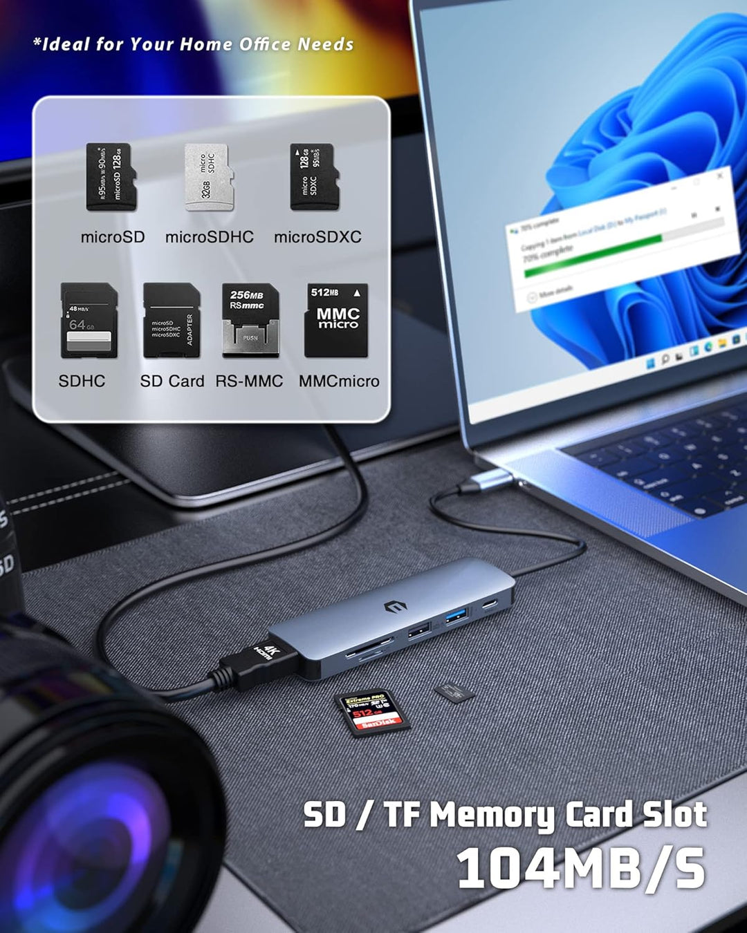 HOPDAY USB C Hub, 6 in 1 USB C Adapter für MacBook Air/Pro, Dual Display 4K HDMI Docking Station HD-