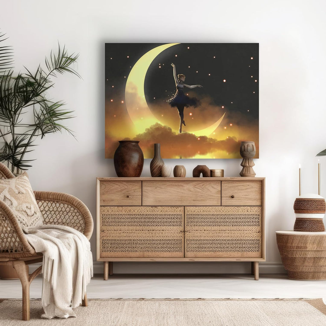 wandmotiv24 Leinwandbild Digital Art, 80x60cm, Querformat, Tänzerin Mond, Deko, Bilder auf Leinwand,