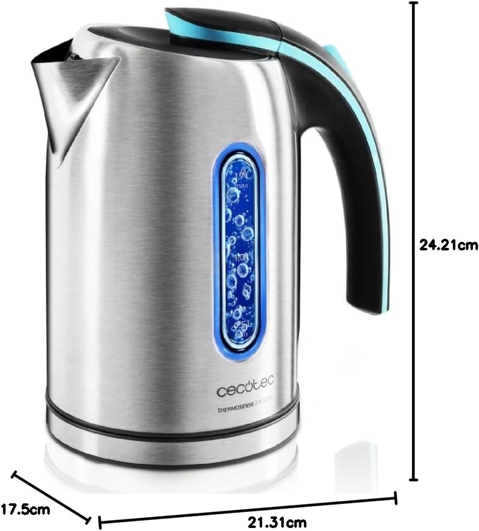 Cecotec Elektrischer Wasserkocher ThermoSense 270 Stahl. 1,7 Liter, BPA-frei, 2200 W Leistung, 360º-