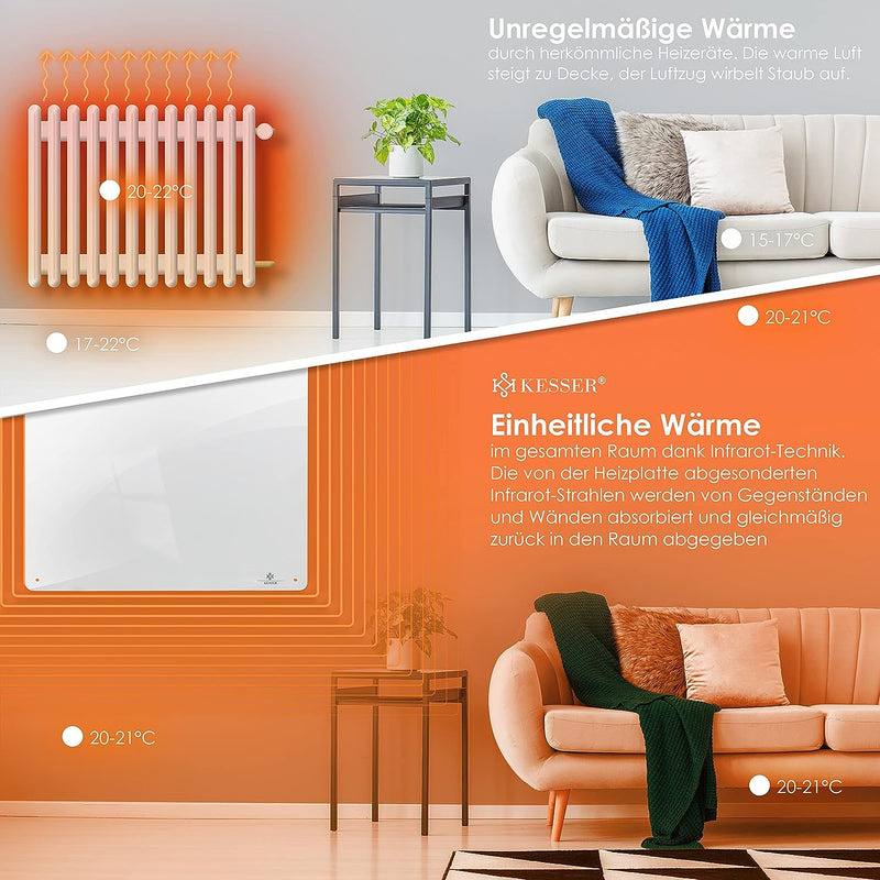 KESSER® 2x Infrarotheizung 550 Watt Wandheizung ✓ Infrarot ✓ Heizung ✓ Heizkörper | Heizpaneel| Inkl