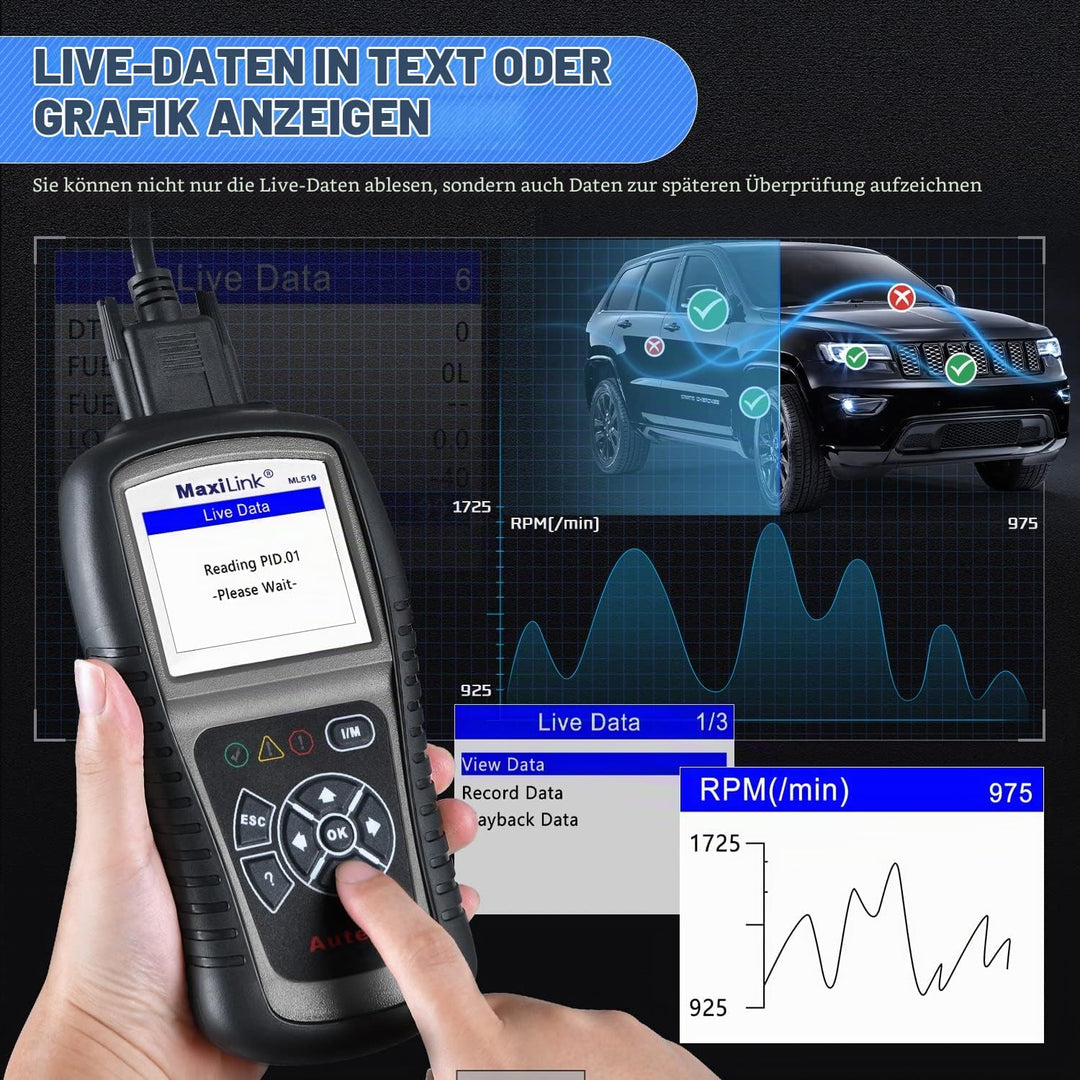 Autel MaxiLink ML519 OBD2 Diagnosegerät, Gleich wie AL519, OBD2/ EOBD/CAN Auto Scanner Fahrzeug Mot