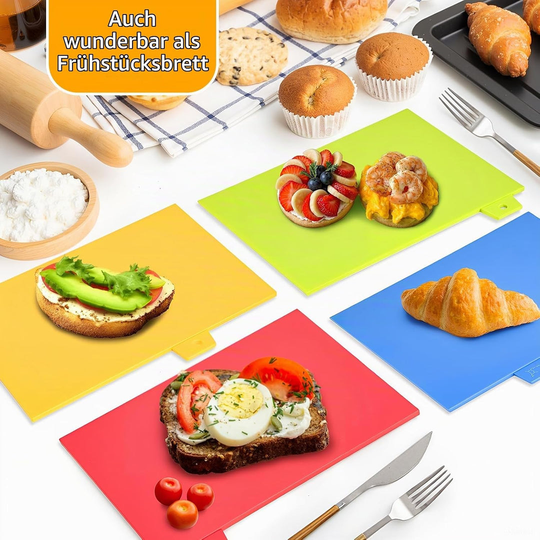 4 Stück Schneidebrett Kunststoff Set – Schneidebrett Set – Schneidebretter mit Ablageständer– Spülma