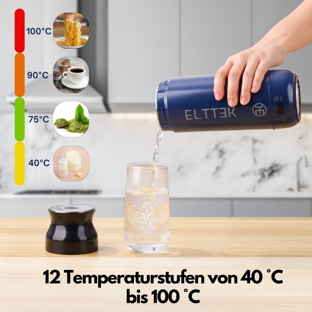 ELTTEK 450ml, Reise Wasserkocher Klein, 12 Temperaturoptionen, Mini-Wasserkocher für Reisen, kleiner
