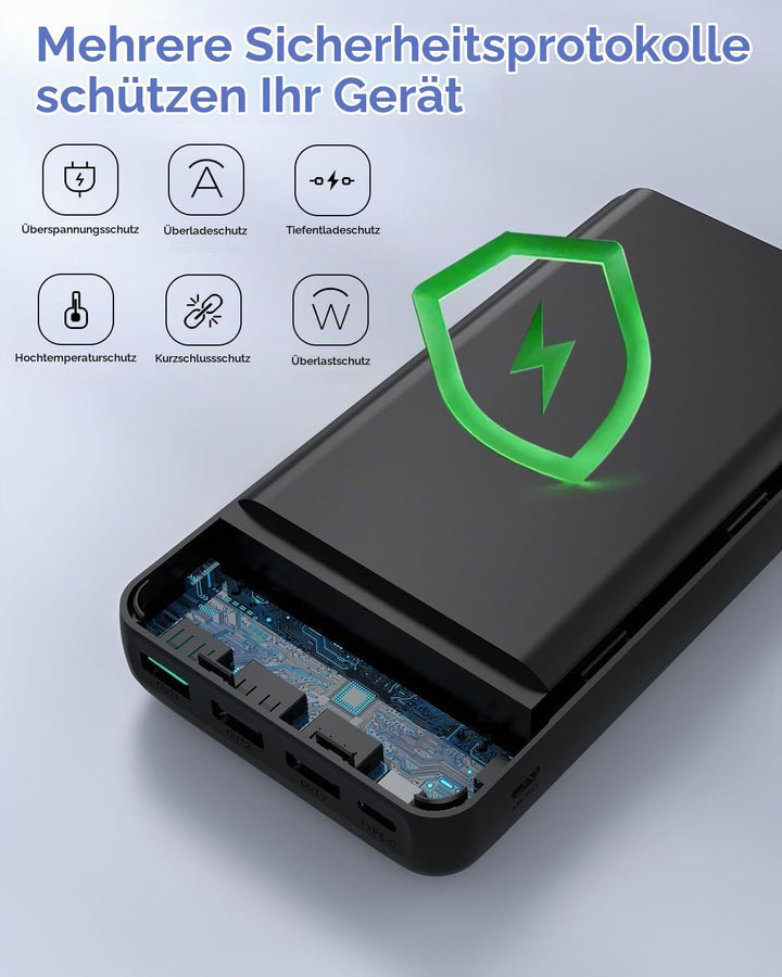 Powerbank 60000mAh Grosse Kapazität, Externer Akku 22,5W Schnellladung Power Bank USB C 4 Ausgängen