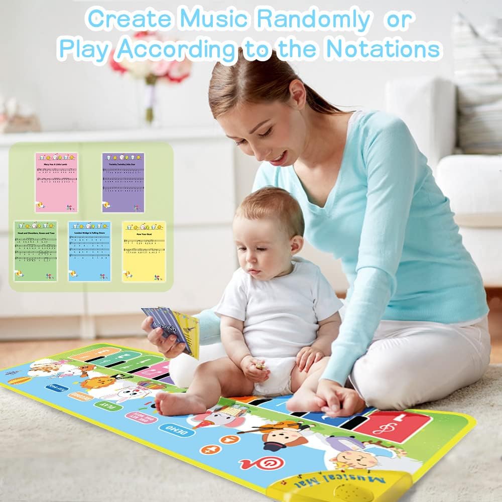 Baby Musikmatte Klaviermatte mit 8 Musikinstrumente, Keyboard Kinder Tanzmatte, Spielzeug Geschenk f