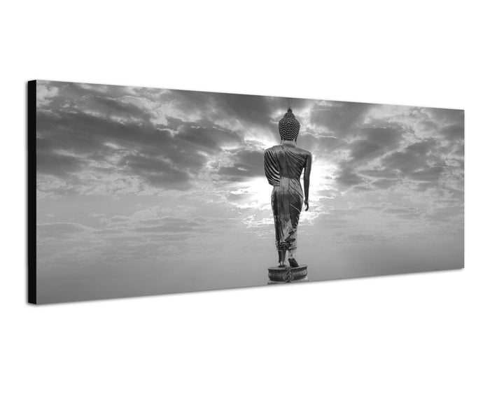 Augenblicke Wandbilder Keilrahmenbild Panoramabild SCHWARZ/Weiss 150x50cm Thailand Buddha Statue Son