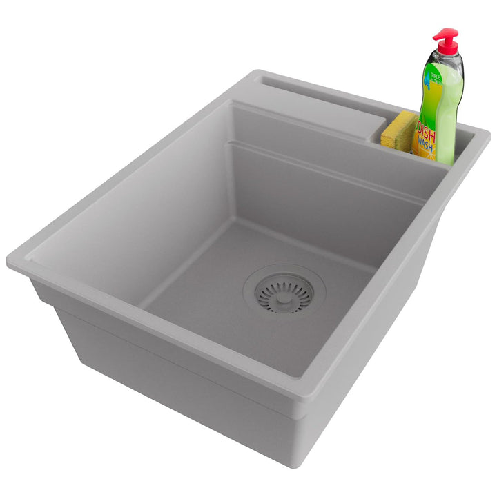 PRIMAGRAN Spülbecken Alles Weiss - Oslo Pocket, 38x53cm | Granitspüle 1 Becken + Ablauf-Set, Küchens