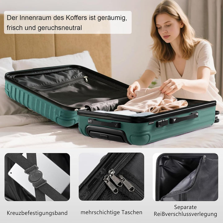 Koffer Trolley gross 76x51x30cm, Hartschalen Reisekoffer mit 4 Rollen & Zahlenschloss, leicht Handge
