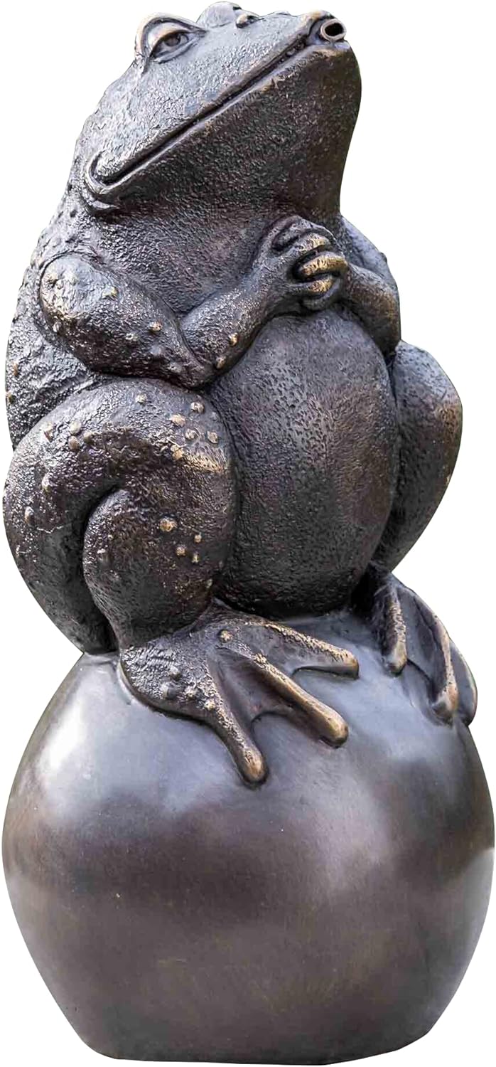 IDYL Bronze-Skulptur Frosch auf Einer Kugel | 34x15x16 cm | Tierfigur aus Bronze handgefertigt | Gar