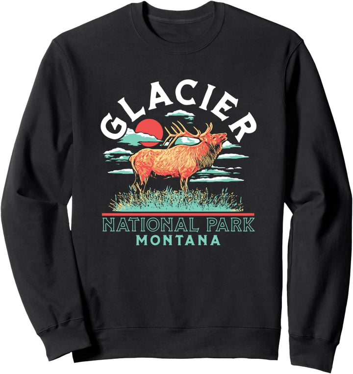 Vintage Bull Elk Glacier National Park Retro Sweatshirt