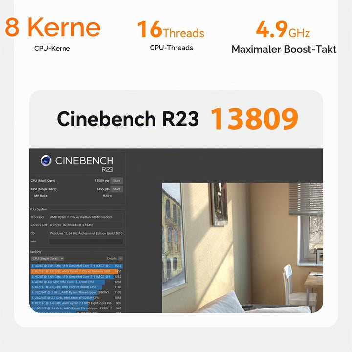 Beelink SER9 Mini PC, AMD Ryzen R7 H255 (8C/16T, bis zu 4.9 GHz), 32GB DDR5 RAM, 1TB M.2 PCIe 4.0 SS